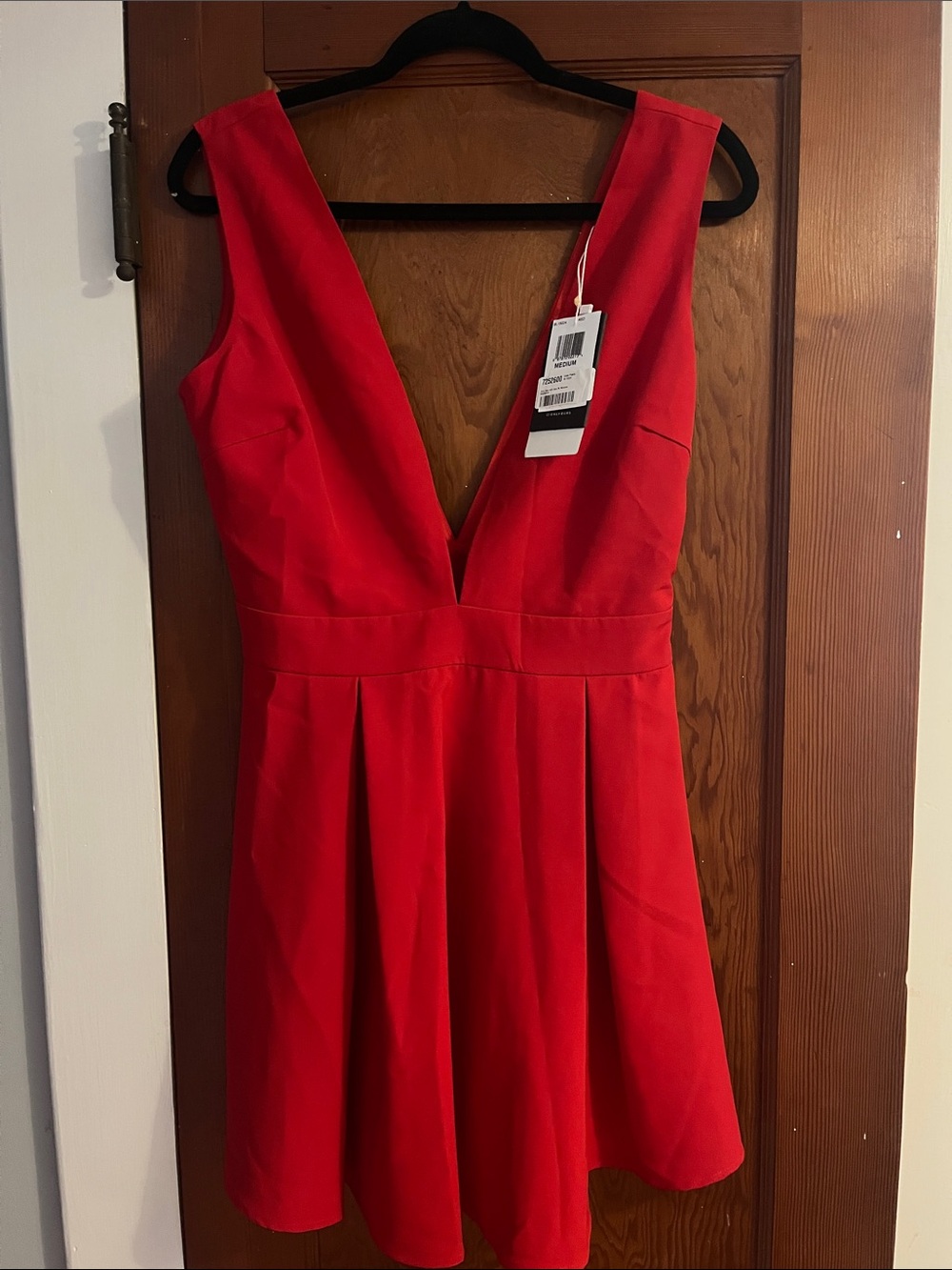 Lucy Paris Red Deep V-Neck Sleeveless Skater Dress